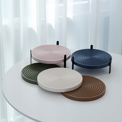 莫兰迪色蛋糕盘 ins风水波纹甜品架 木质面包盘 样板房装饰托盘|ru