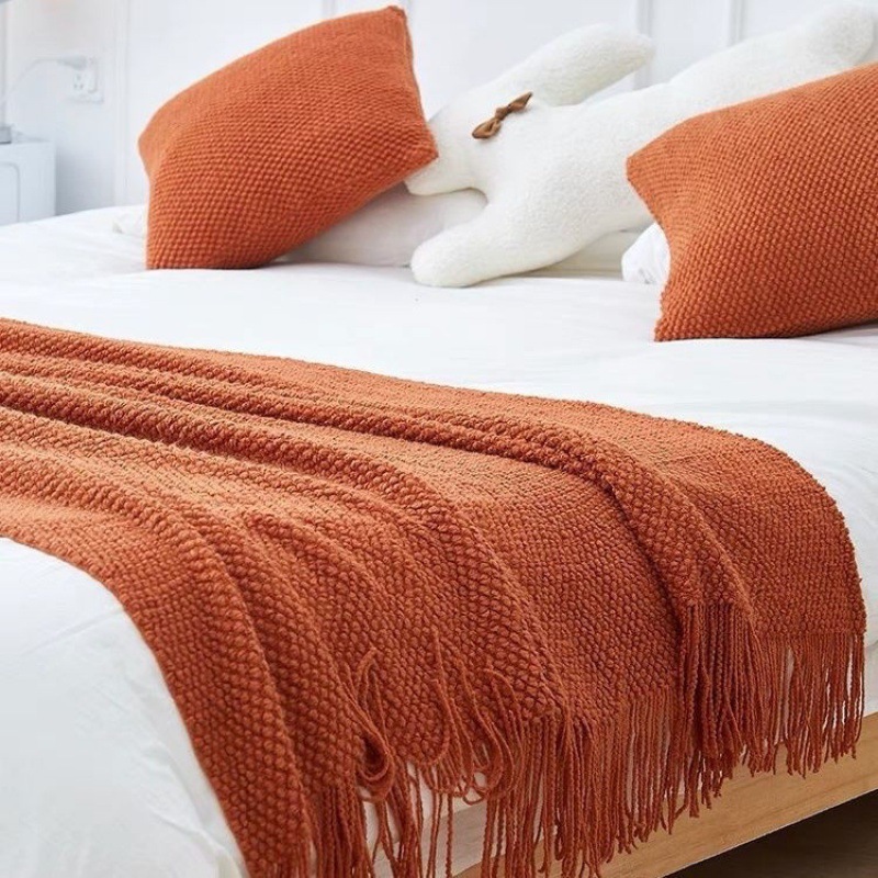 ホテル・B&B わびさび風 無地ベッドサイドタオル コーヒー色ベッドサイドブランケット モデルルームブランケット 無地ベッドブランケット ベッドフラッグ予約可能|undefined