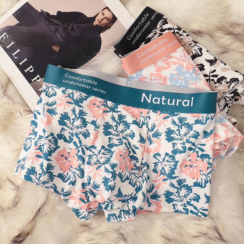 Intimo e pigiami, boxer stile giovanile con blocchi di colore e motivo begonia, confezione multipla, puro cotone traspirante, intimo morbido, design a quattro angoli_voghion.com