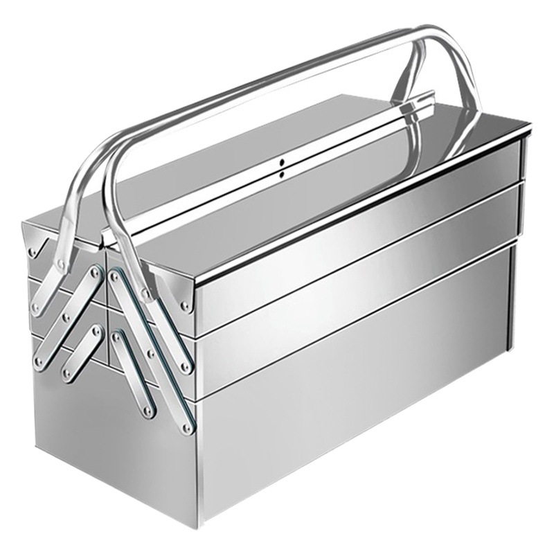 Caja de almacenamiento de grado industrial de hojalata plegable de tres capas multifuncional para el hogar Otis Caja de herramientas de acero inoxidable engrosada