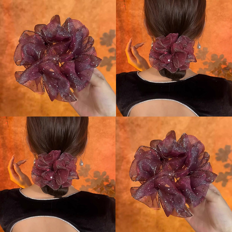 Brotes de flores negras de alta calidad, anillo de cabello de estrellas, banda de goma de alta elasticidad, bolas de cabeza, anillo de cabello de intestino grueso, cuerda de cabello para mujeres