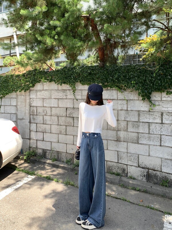 miu系珍珠扣 拯救腿型宽松阔腿牛仔裤女高腰百搭直筒裤|undefined