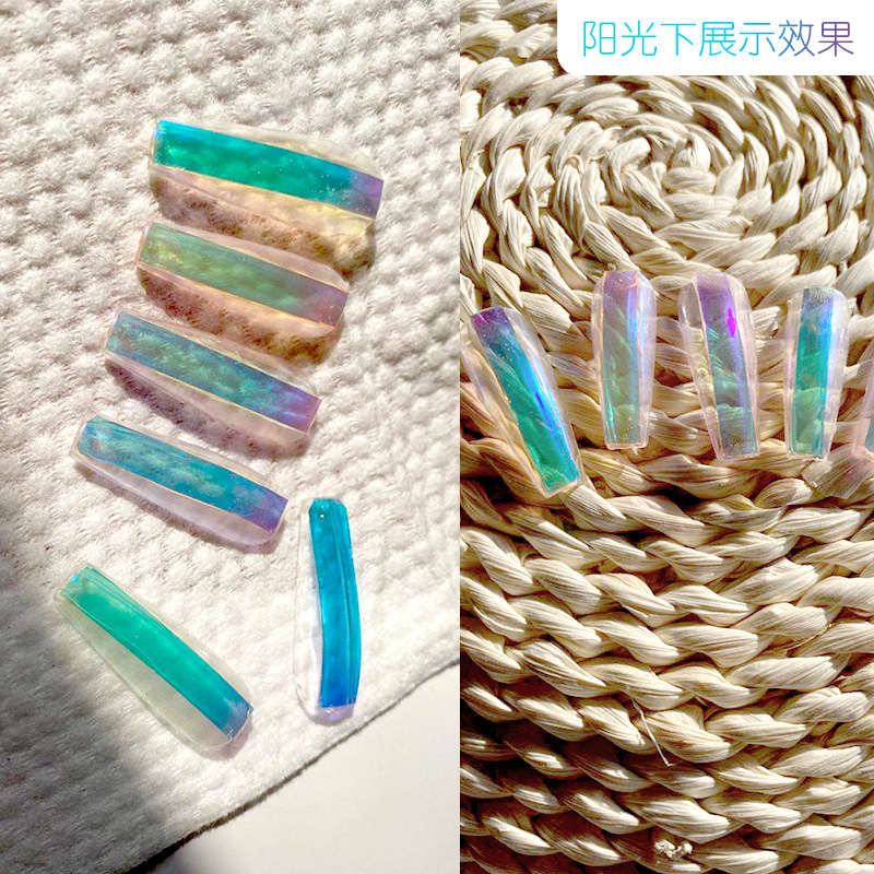 Celebridad de Internet nueva uña Aurora Ice Cube celofán decoraciones de uñas en Caja Láser Color mágico lentejuelas pegatinas de vidrio