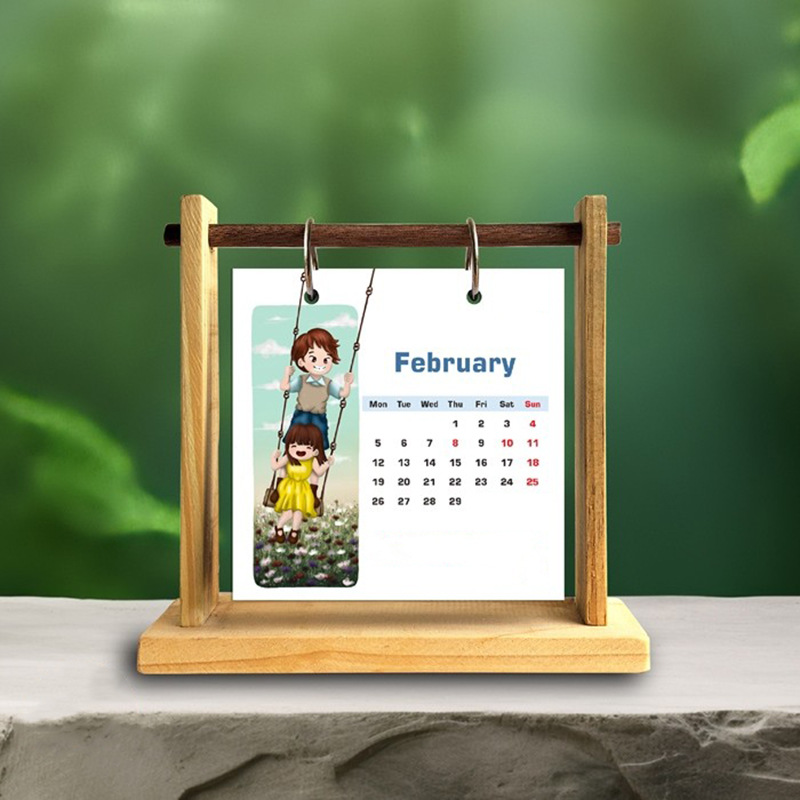 Calendario de escritorio de madera 2025 nuevo calendario de escritorio de escritorio de oficina doméstica calendario de escritorio base creativo simple calendario mensual