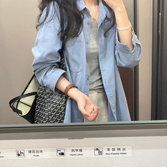【自社工場現物】韓国系カジュアルブルーのフレンチシャツ女性の春のポロシャツの気質上着