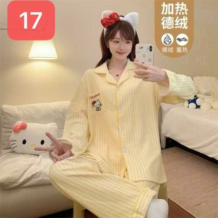 Otoño y invierno al por mayor transfronterizo explosión de doble cara de terciopelo térmico pijama de mujer dulce caricatura lindos cardigans conjunto de ropa para el hogar