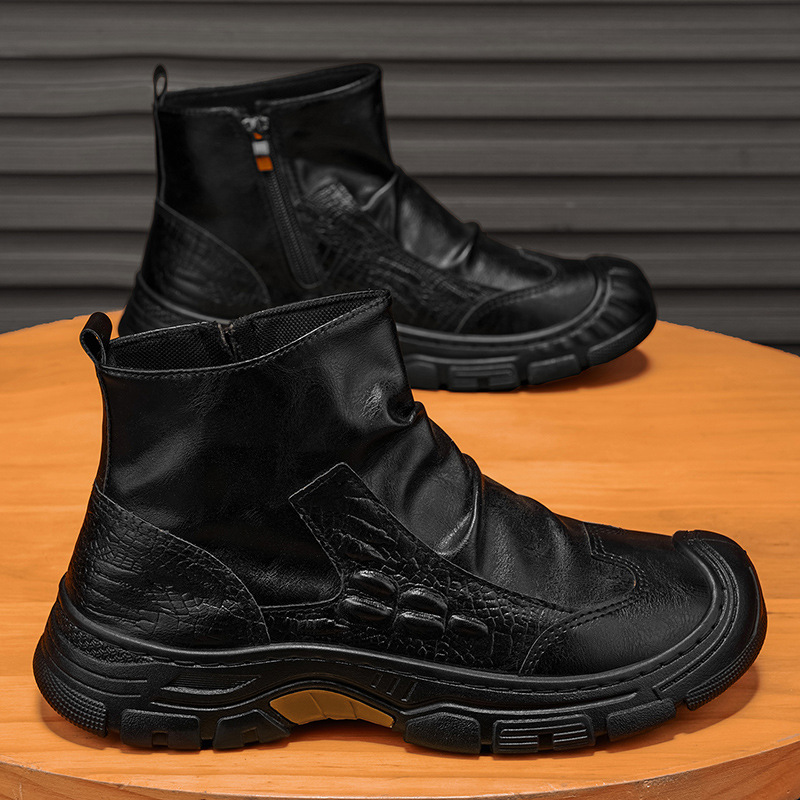 2026 zapatos de hombre otoño nuevos zapatos de moda de calle de estilo universal hombre casuales un pie negro botas de alta gama Martin