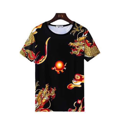 HKG Spring and Summer Trend Chinese Style Men's Youth Short Sleeve T-Shirt Base Shirt High Street Fashion Printed Top for Men