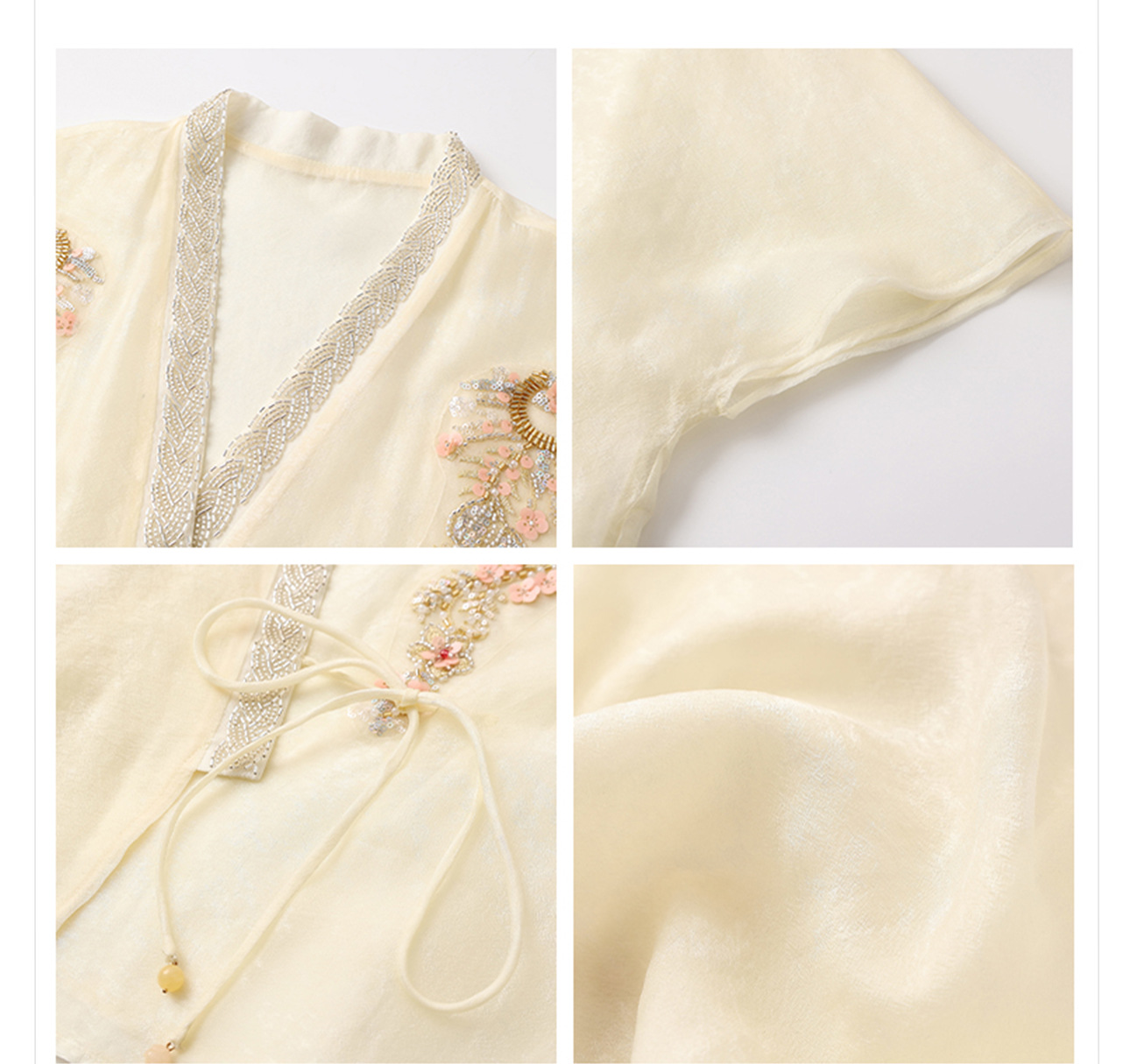 Áo cardigan nữ dáng rộng Tencel thêu hạt phong cách Trung Hoa — hồng, mơ chi tiết 40