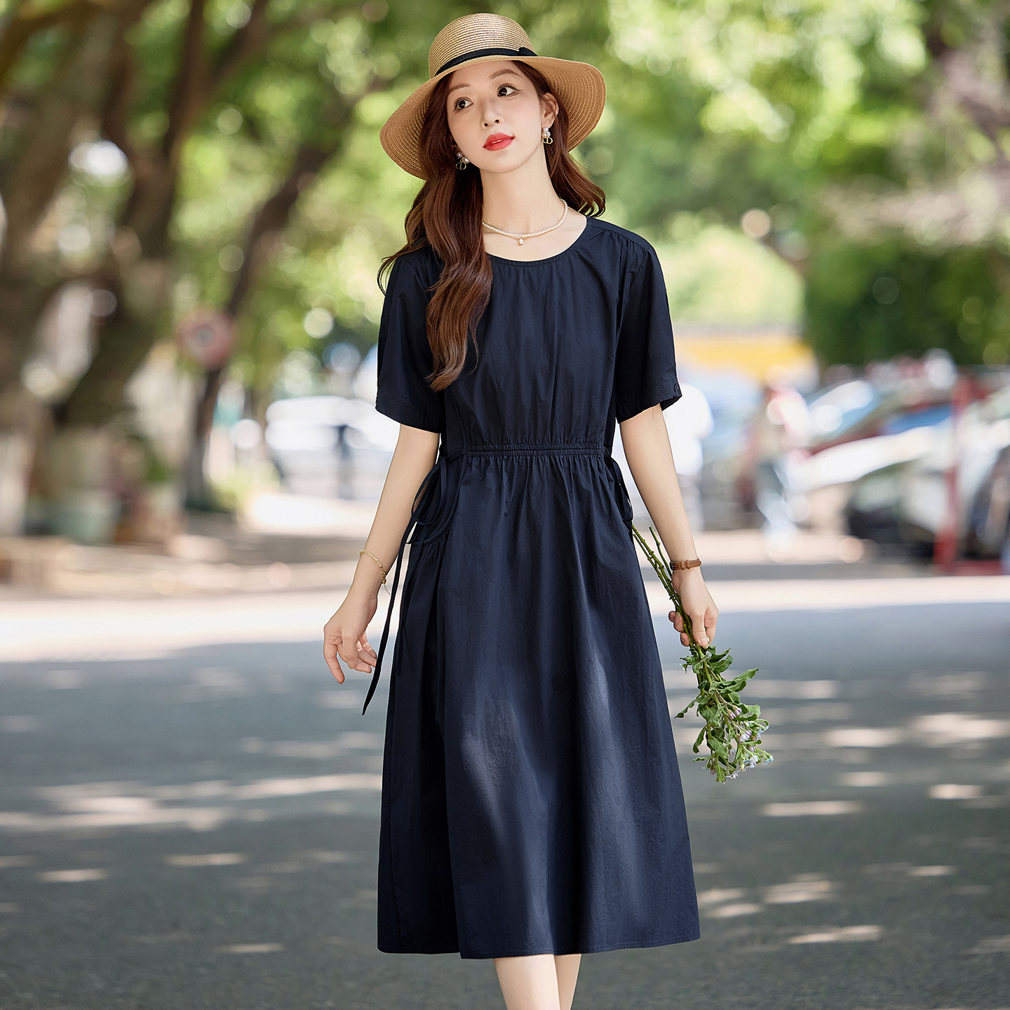 Summer long elegant fashionable fitted trend dress with a round…