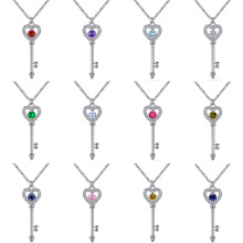 亚马逊彩宝项链女s925纯银项链跨境时尚项链设计感心形钥匙项链