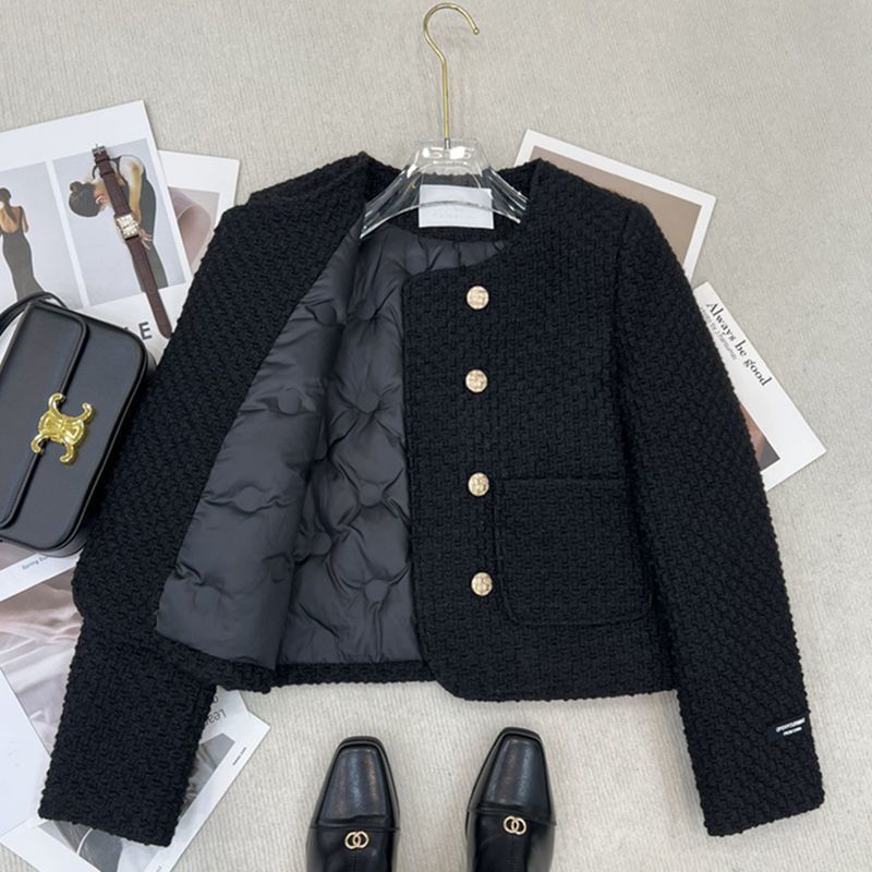 Down-Lined Chanel-Style Jacket for Women, 2024 Autumn and Winter New French Socialite Tweed Petite Short Coat