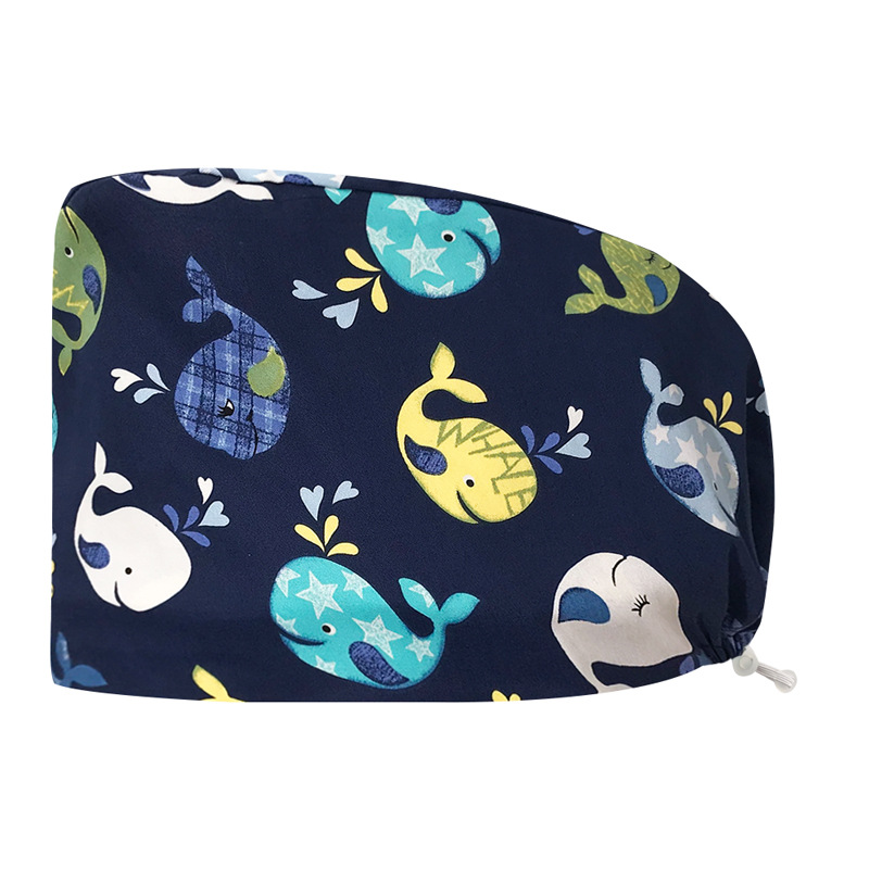 Sombrero de algodón estampado, bonito sombrero de enfermera, dientes, electrocardiograma, herramienta médica, patrón, sombrero de trabajo, sombrero Baotou, exportación