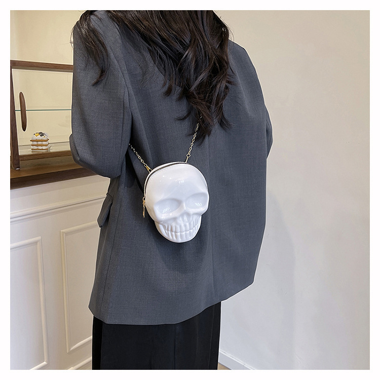 189g Weight Zipper Closure Type Single Shoulder Strap Strap Type Shoulder Bag Bags Type Casual Occasion Plastic Material Skull Pattern All Seasons Season Women's Gender Streetwear Style Oval Shape Mini Size Women's Mini Plastic Skull Streetwear Oval Zipper Shoulder Bag 7