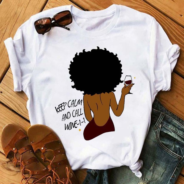 European And American Style Plus Size T-shirt Feminism Letter Printing African Girl Ladies Round Neck Loose T-shirt Top