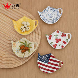 跨境花卉茶包碟卡通花鸟点心碟创意黄油碟茶壶造型茶袋碟工厂批发