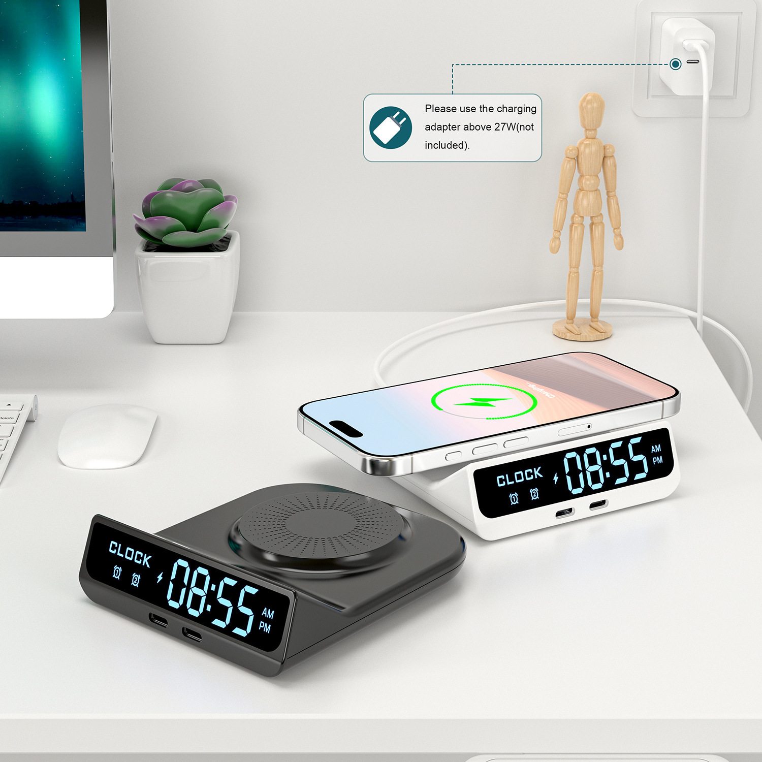 Tres teléfonos móviles al mismo tiempo, doble puerto pd, reloj despertador, pantalla led de baja temperatura, cargador inalámbrico de carga rápida de escritorio