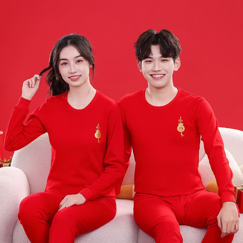 면화 소년과 소녀의 붉은 가을 옷을 세트 어린이 연열 속옷 롱 존스 중형 및 대형 어린이 보텀 파자마