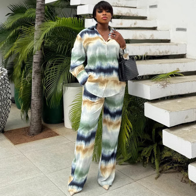 Trendy Women's Printed Long Sleeve Shirt & Pants Set – Loose Fit, Afro-Euro Street Style_voghion.com