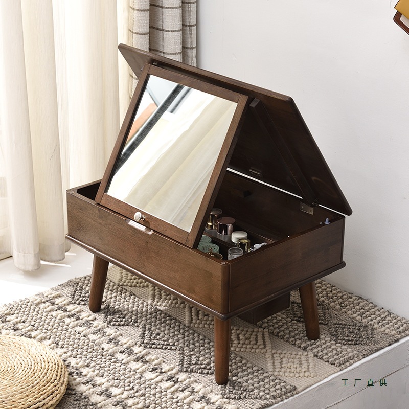 Solid Wood Bay Window Dressing Table Nordic Simple Tatami Flip Dressing Table Bedroom Small Apartment Mini Dressing Table