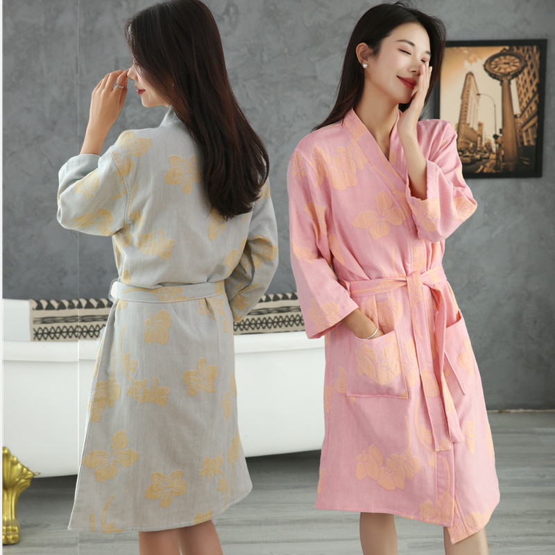 Women's Bathrobe Spring Summer Autumn Thin Yarn-dyed Double-layer Yarn Pure Cotton Bathrobe plus size Absorbent Quick-drying Nightgown Couple's Pajamas Women's Bathrobe Spring Summer Autumn Thin Yarn-dyed Double-layer Yarn Pure Cotton Bathrobe plus size Absorbent Quick-drying Nightgown Couple's Pajamas