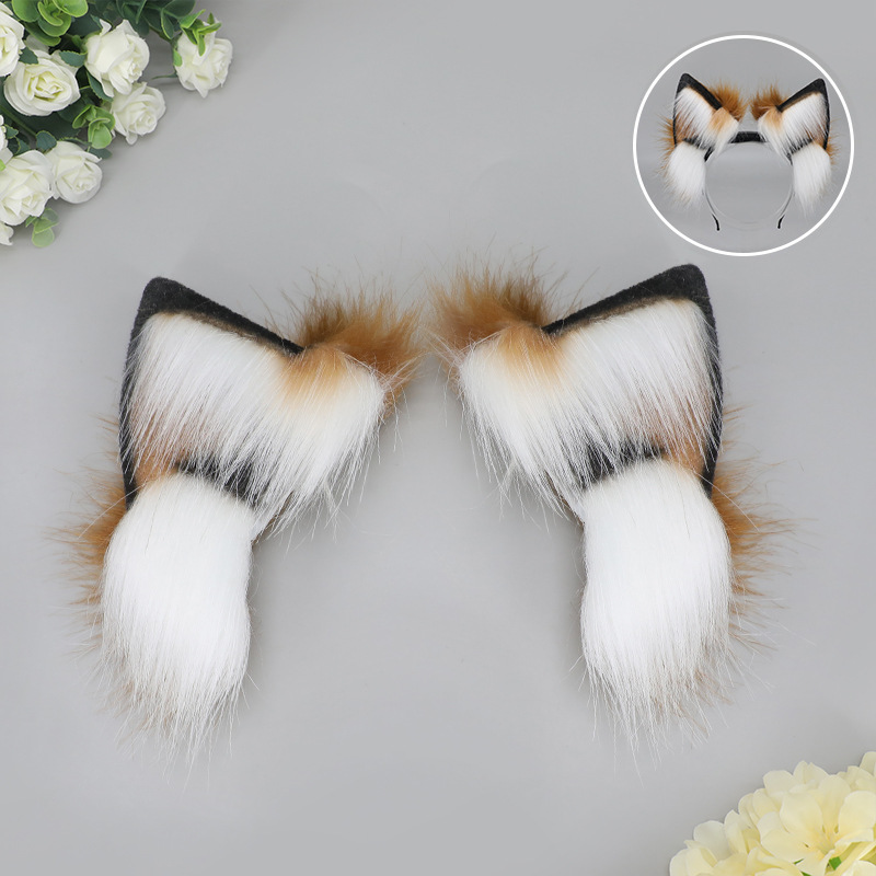 Electric fox fur earmuffs - camel white (electric headband not included)