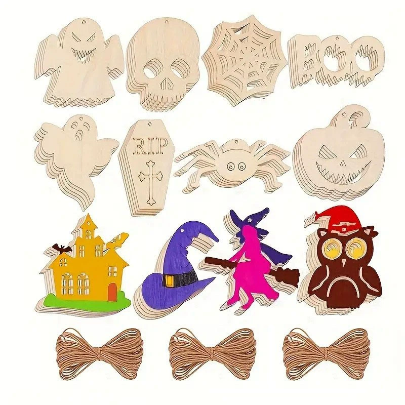 Поделки на Хэллоуин, граффити, деревянные щепки, праздничные украшения для окон, украшения для домашней вечеринки, деревянные подвески «сделай сам»