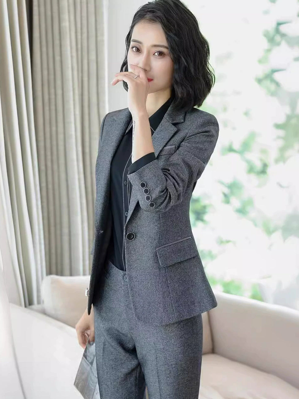 Women's Professional Suit Set, Spring/Autumn, Polyester 97.9% + Spandex 2.1%, Formal 2–4 Piece Options