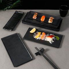 Melamine black rectangular sushi plate for barbecue and hot pot restaurants, commercial imitation porcelain small snack skewer long plate