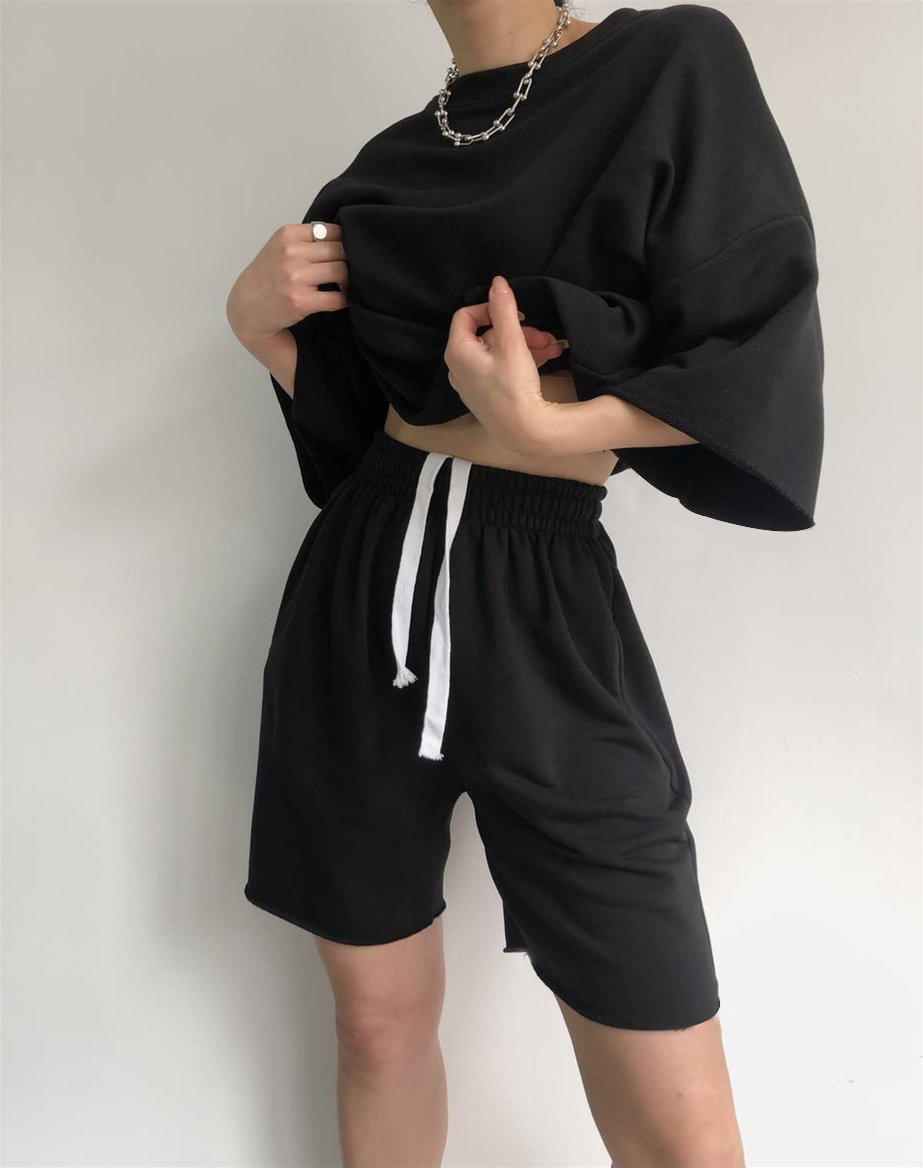 455g Weight 3/4 Length Sleeve Sleeve Length Cotton Blend, Polyester Fabric Type Shorts Co-ord Set Sets Type 2 Pieces Set Quantity Daily Occasion Round Neck Neckline Loose Fit Type Solid Color Pattern Summer, Spring Season Women's Gender Streetwear Style Daily Women's Streetwear Solid Color Cotton Blend Polyester Shorts Co-ord Set Shorts Sets 13