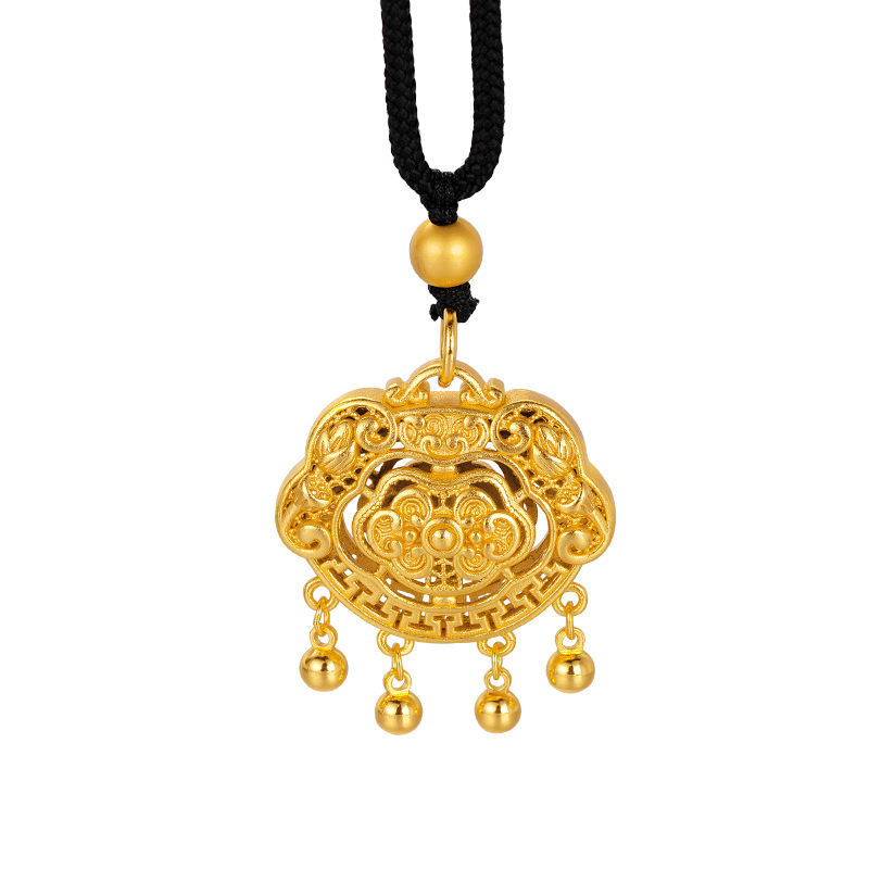 Boutique d'or avec pendentif de verrouillage de cloche de sécurité méthode ancienne pendentif de corde de cloche de couleur or creux en or cadeau_voghion.com