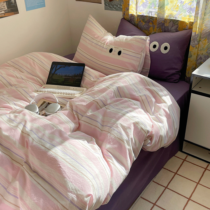 Minimalist Striped Cotton Bed Sheet Set, Yarn-dyed Four-piece_voghion.com
