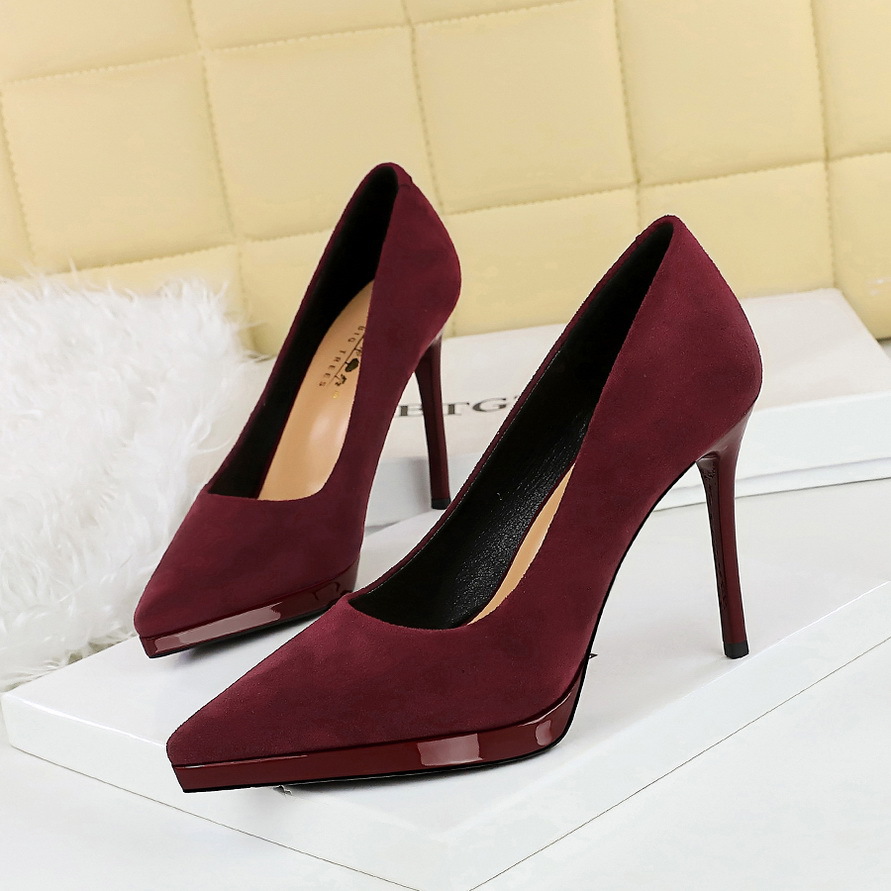 8377 European And American Fashion Party Stiletto Ultra High Heels Shallow Mouth Pointed Suede Waterproof Platform_vogvips.com