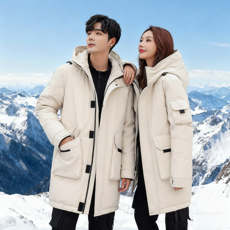 Trendy Hooded White Duck down Jacket for Men, Loose Short Style, Couple's Winter Lightweight Thickened Casual Workwear Jacket for Women