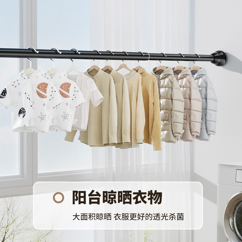 Cross-border Amazon stainless steel retractable towel bar without drilling bathroom shower curtain rod balcony indoor curtain rod