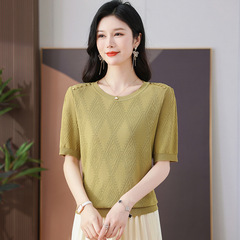 夏の新型氷糸さんのゆったりしたtシャツの半袖のニットのファッションの洋風の高級な百合の外は薄い上着を着ます。