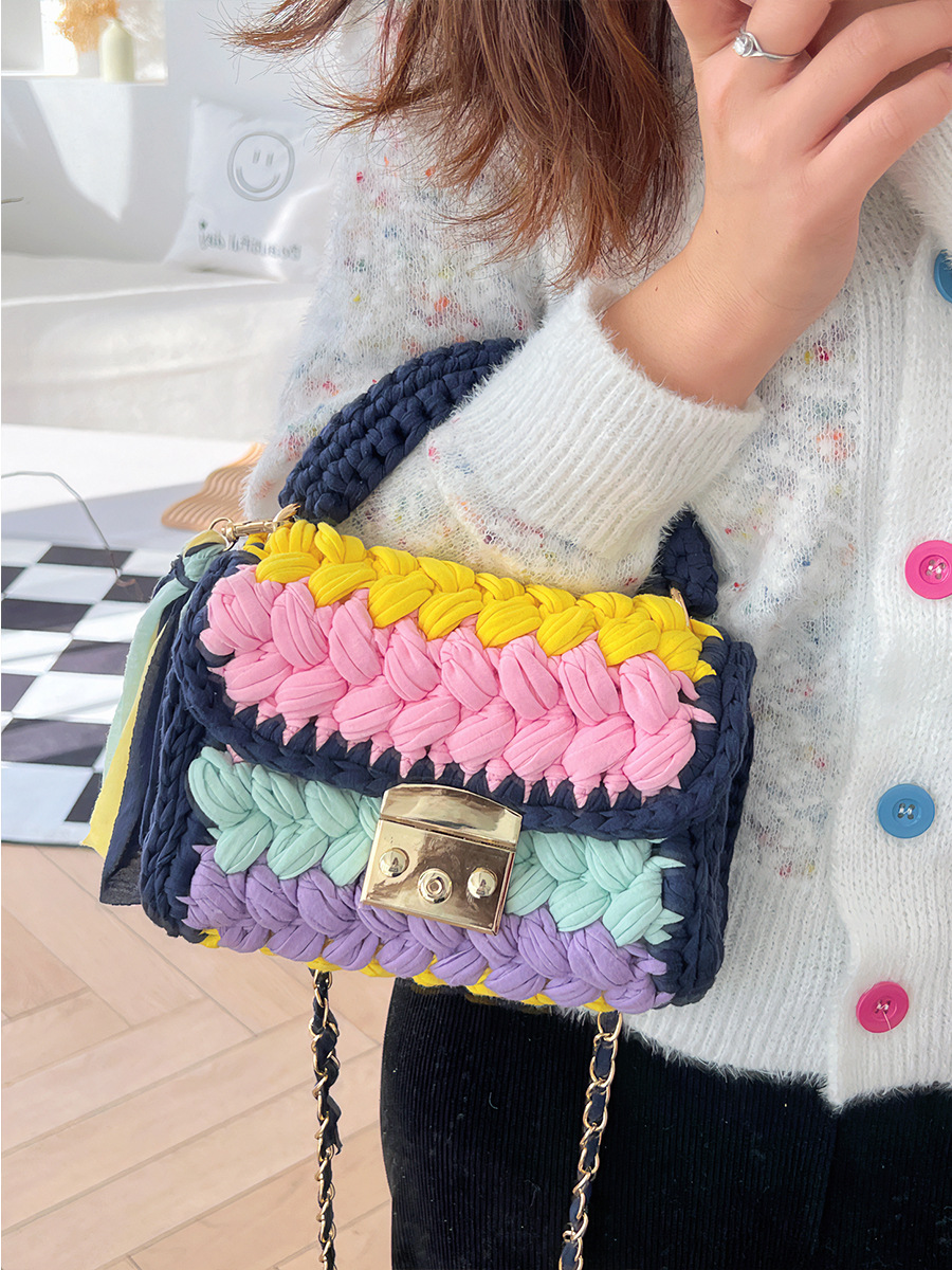 Women's Small Cotton Color Block Vintage Style Lock Clasp Handbag display picture 4