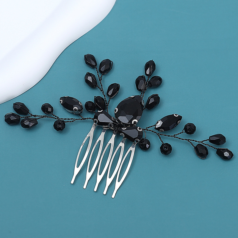 European and American cross-border black crystal comb handmade bride headgear retro forest princess hair clip wholesale 