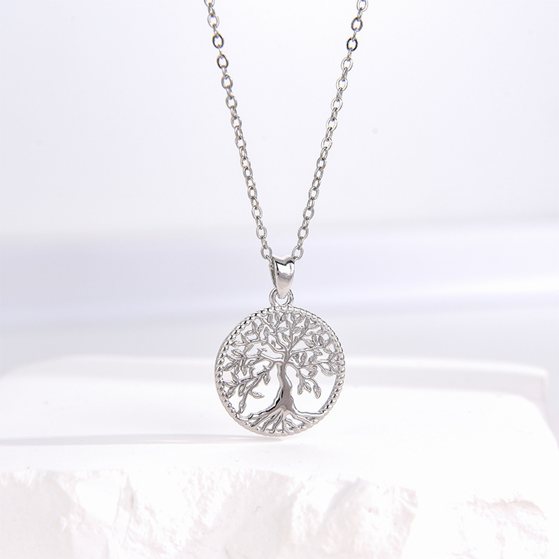 925 plata esterlina hueco colgante árbol de la vida nicho femenino europeo de alto nivel de sentimiento de la cadena clavicular del árbol de la paz suéter