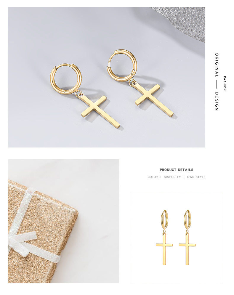 3g Weight PVD Coated Gold Plating Process 304 Stainless Steel Ear Needle Material Gold Plated Plating Material Drop Earrings Classification 1 Pair Quantity Daily Occasion 304 Stainless Steel Material Cross Pattern Women'S Gender Hip-Hop Style Waterproof Non Tarnish, Plating Craft PVD Coated 18K Gold Real Gold Plated Cross 304 Stainless Steel Hip-Hop Waterproof Non Tarnish Drop Earrings