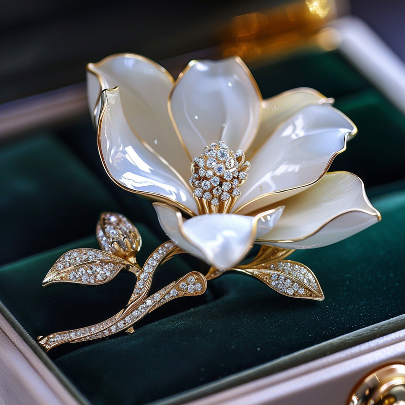 Fresh and elegant literary retro magnolia brooch, Chinese style merchandise gift corsage_voghion.com