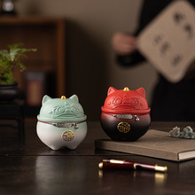 创意国潮醒狮茶叶罐宫廷风招财摆件家用密封罐糖果罐陶瓷罐伴手礼