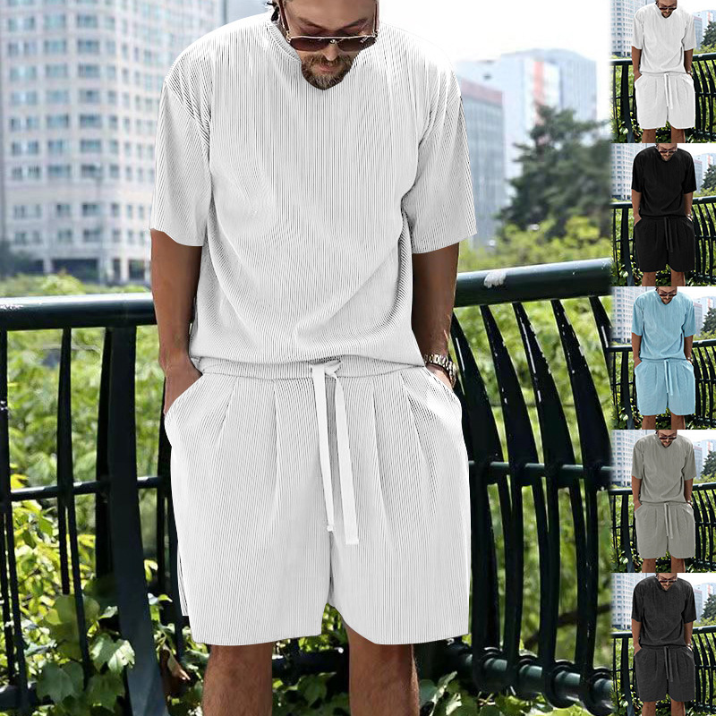 Herren Freizeit Set Aus Gerippter Eisseide Mit Shorts_voghion.com