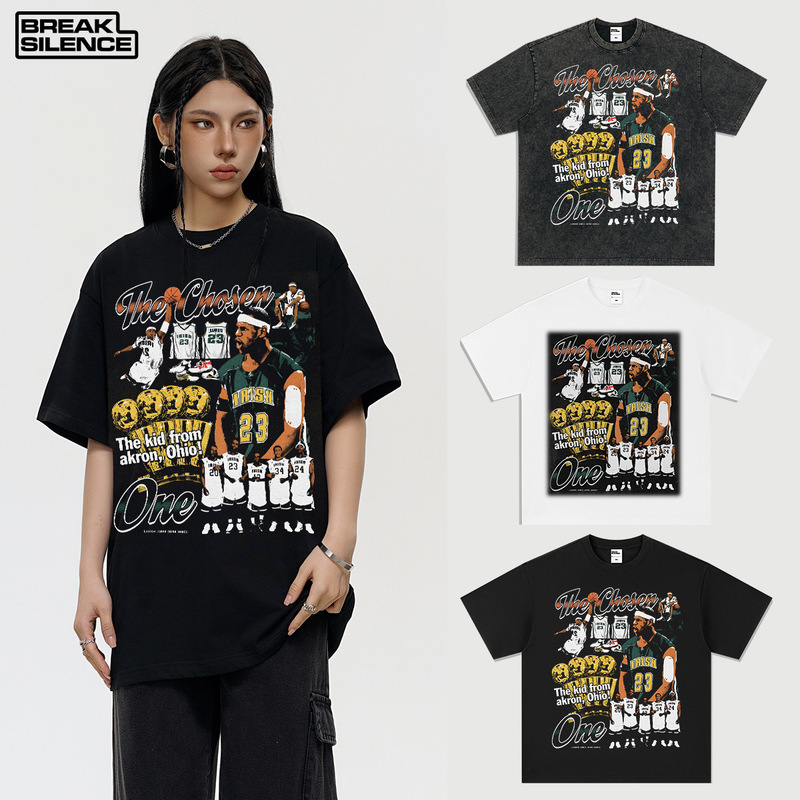 LeBron James James James Cross-border American Style Retro Heavy Loose Trendy Brand Short-sleeved T-shirt LeBron James James James Cross-border American Style Retro Heavy Loose Trendy Brand Short-sleeved T-shirt