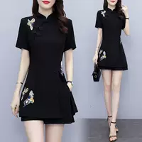 Костюм Cheongsam в китайском стиле для женщин, летняя новая улучшенная версия в китайском стиле, топ с вышивкой в стиле ретро, элегантные шорты, комплект из двух предметов