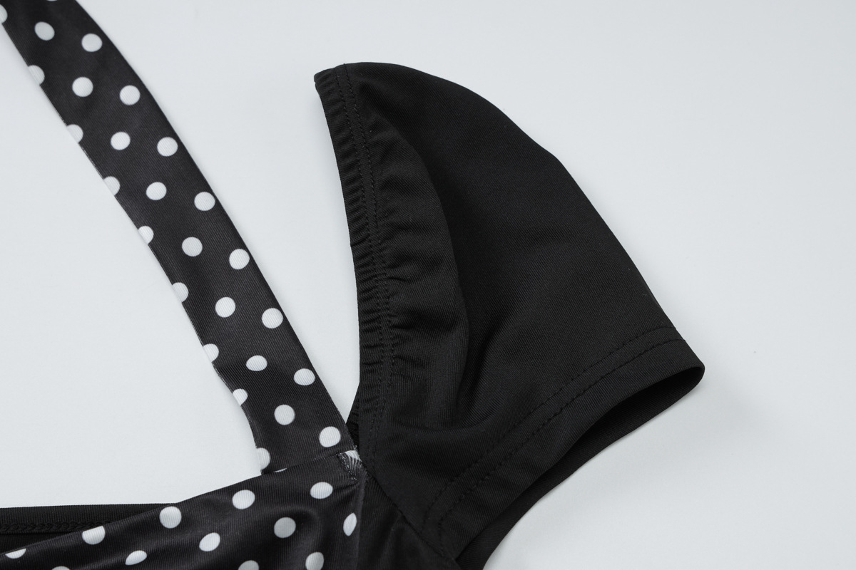 Women Clothing Spring Summer Halter Short Sleeve Backless Top Polka Dot Stitching T shirt Top