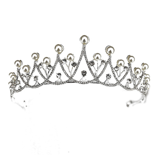 Children's Korean simple diamond-encrusted pearl bridal crown tiara wedding dress accessories princess birthday party dress accessories