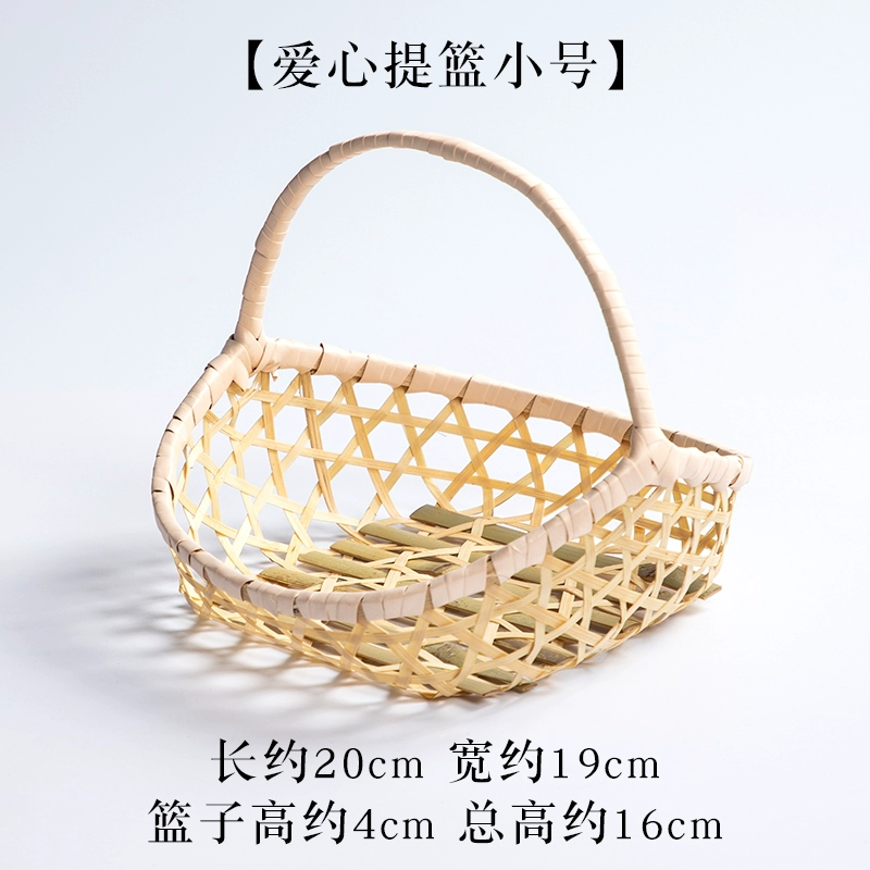 Bamboo small basket with round handle, tea and fruit basket, pastry tray, creative small bamboo basket, multi-layered bamboo basket