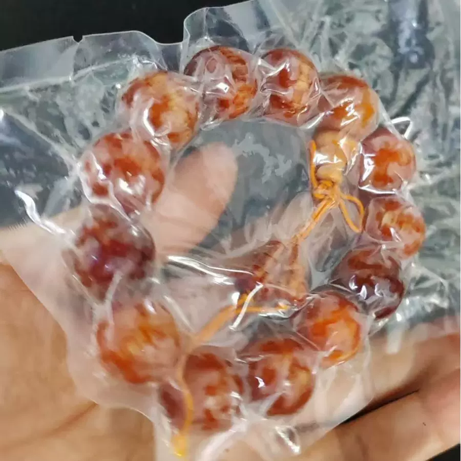 木手链长白山琥珀木16mm男式红料透光散珠DIY串珠古玩手链