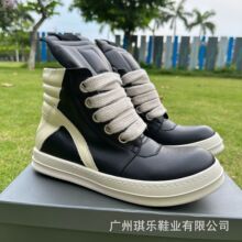 加工定制短靴高帮倒三角黑白个性厚底潮牌增高大码男鞋厚底增高